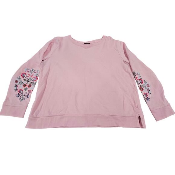 Talbots Tops - Talbots Womens L Petite Pink Embroidered Crewneck Sweatshirt Long Sleeves Lp